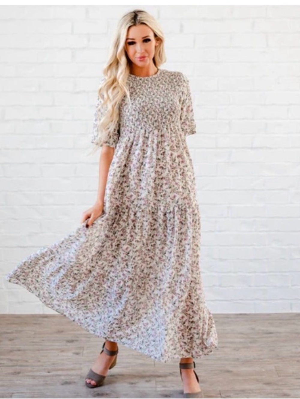 Bella Flocked Floral Maxi Dress in Ivory by Sign Here